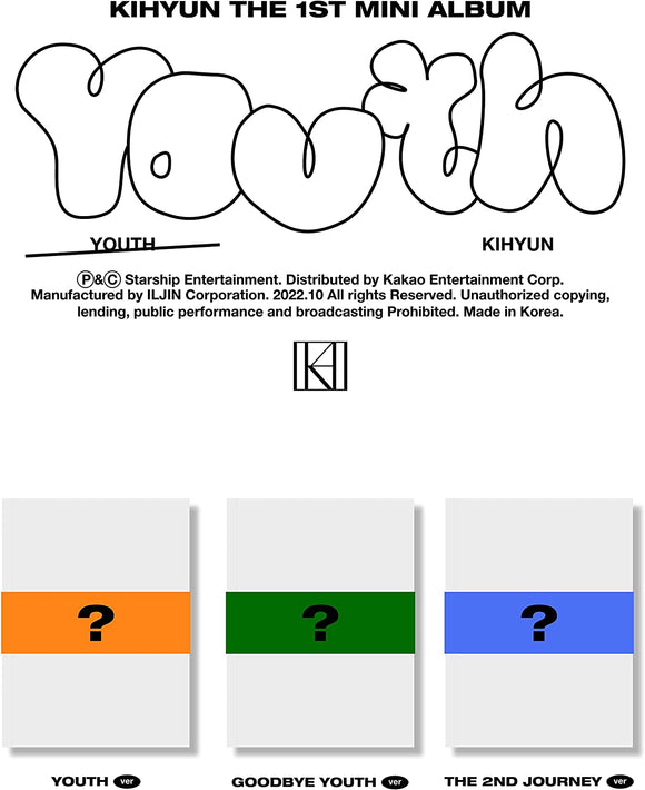 [WELLPOD限定]MONSTA X KIHYUN- YOUTH (3SET ver.)韓国盤[追加特典: ステッカー+フォトカード+ポストカード]